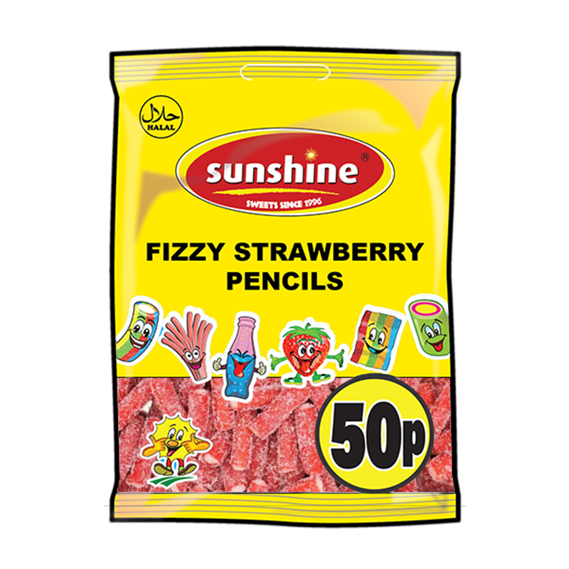 Fizzy Strawberry Pencils - 1 x 12 Packets (Outer)