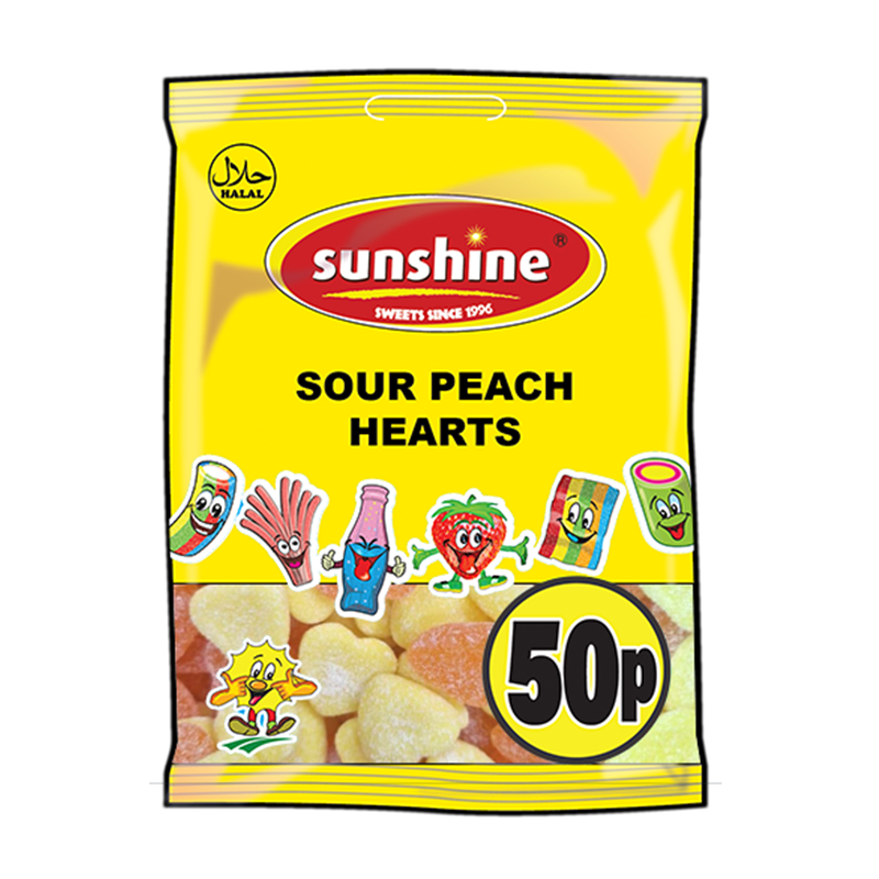Sour Peach Hearts - 1 x 12 Packets (Outer)